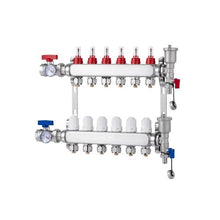 6 Port Hydronic Radiant Floor Heating Manifold Stainless Steel PEX Tubing Manifold for 1/2" Tubing with 1/2" Adapters Included