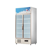 Double Door Commercial Display Refrigerator 23 Cu.Ft Upright Beverage Cooler with Glass Swing Doors and Interior LED Lighting