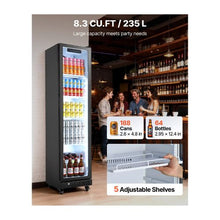 8.3 Cu.Ft Commercial Glass Door Display Refrigerator with Full-Height Design 5 Adjustable Shelves LED Interior Lighting and Casters for Stores Cafes, Bars & Home