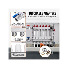 6 Port Hydronic Radiant Floor Heating Manifold Stainless Steel PEX Tubing Manifold for 1/2" Tubing with 1/2" Adapters Included