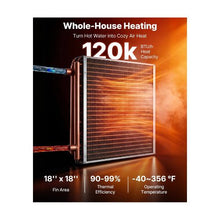 Premium 18x18 Inch Water-to-Air Heat Transfer Coil with Copper Tubes & Aluminum Fins High Performance 120K BTU Heating and Cooling Exchanger