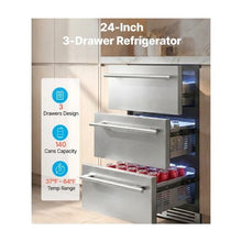 24 Inch Built In Undercounter Beverage Cooler 3 Drawer Drink Refrigerator with Separate Storage Compartment & Stainless Steel Construction