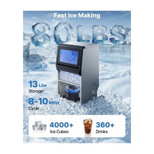 High Performance Commercial Ice Maker Machine 80 lbs/24H with 13 lb Storage Bin Bars, Cafes & Restaurants