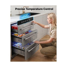 24 Inch Built In Undercounter Beverage Cooler 3 Drawer Drink Refrigerator with Separate Storage Compartment & Stainless Steel Construction