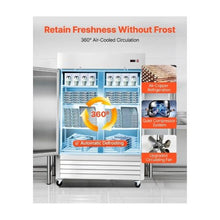 54 Inch Commercial Reach In Freezer 43.2 Cu.Ft. 2 Door Stainless Steel Upright Freezer with 8 Adjustable Shelves