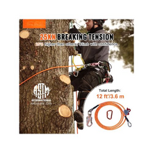 12 ft Steel Core Arborist Flipline, 1/2 in Tree Climbing Flip Line with Alloy Steel Snap Hook Aluminum Carabiner & Tool Lanyard