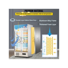 Double Door Commercial Display Refrigerator 23 Cu.Ft Upright Beverage Cooler with Glass Swing Doors and Interior LED Lighting