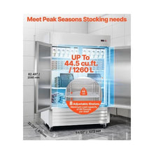 54 Inch Commercial Reach In Freezer 43.2 Cu.Ft. 2 Door Stainless Steel Upright Freezer with 8 Adjustable Shelves
