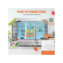 Heavy Duty 82.5 Inch Commercial Reach-In Freezer 60.42 Cu.Ft Triple Door Stainless Steel Upright Freezer