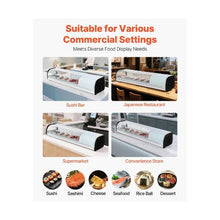 59.45 Inch Commercial Sushi Display Refrigerator with 6 Pan Countertop Showcase for Restaurants and Sushi Bars