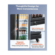 8.3 Cu.Ft Commercial Glass Door Display Refrigerator with Full-Height Design 5 Adjustable Shelves LED Interior Lighting and Casters for Stores Cafes, Bars & Home