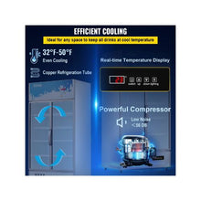 Double Door Commercial Display Refrigerator 23 Cu.Ft Upright Beverage Cooler with Glass Swing Doors and Interior LED Lighting