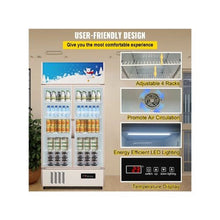 Double Door Commercial Display Refrigerator 23 Cu.Ft Upright Beverage Cooler with Glass Swing Doors and Interior LED Lighting
