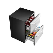 24 Inch Stainless Steel Under Counter Drawer Refrigerator with Dual Drawers Digital Temperature Control for Indoor and Outdoor Kitchens