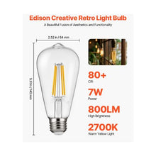 Classic Filament LED Bulbs 2700K Warm Glow Dimmable 800 Lumens for Home, Bedroom, Office, Farmhouse