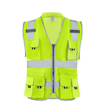 XL High Visibility Safety Vest Yellow Reflective Work Vest with 10 Pockets Zipper Front, Radio Clip & Reflective Strips, for Men & Women