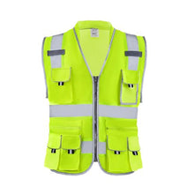 XL High Visibility Safety Vest Yellow Reflective Work Vest with 10 Pockets Zipper Front, Radio Clip & Reflective Strips, for Men & Women