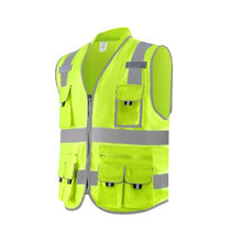 XL High Visibility Safety Vest Yellow Reflective Work Vest with 10 Pockets Zipper Front, Radio Clip & Reflective Strips, for Men & Women