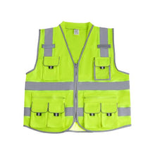 XL High Visibility Safety Vest Yellow Reflective Work Vest with 10 Pockets Zipper Front, Radio Clip & Reflective Strips, for Men & Women