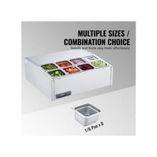 Commercial 27.5 Inch Refrigerated Condiment Prep Station with 8 Pans Stainless Steel Body