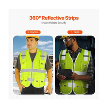 XL High Visibility Safety Vest Yellow Reflective Work Vest with 10 Pockets Zipper Front, Radio Clip & Reflective Strips, for Men & Women