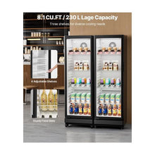 Commercial Glass Door Merchandiser Refrigerator 8.1 Cu.Ft Upright Beverage Display Cooler with 4 Adjustable Shelves & LED Lighting Black