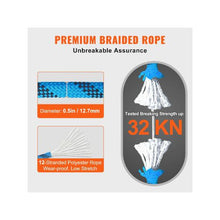 Heavy Duty 150 ft Static Climbing & Rescue Rope 12.7 mm Fiber Rope with 30 kN Breaking Strength and Steel Snap Hooks