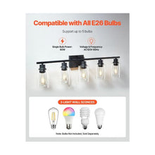 37-Inch Modern E26 Base 5-Light Bathroom Vanity Lighting Fixture with Glass Shades