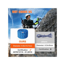 Heavy Duty 150 ft Static Climbing & Rescue Rope 12.7 mm Fiber Rope with 30 kN Breaking Strength and Steel Snap Hooks