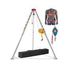 1800 lbs Confined Space Rescue Tripod Kit with 7 ft Legs 98 ft Steel Cable, 1800 lbs Winch, Fall Protection Harness & Storage Bag
