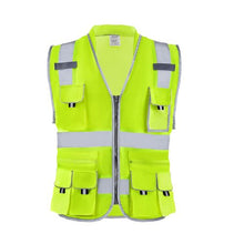 L High Visibility Safety Vest Yellow Reflective Work Vest with 10 Pockets Zipper Front Radio Clip & Reflective Strips, for Men & Women