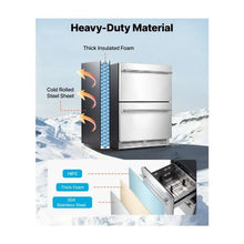 24 Inch Built In Under Counter Beverage Refrigerator Stainless Steel Drawer Drink Cooler with Large Storage Capacity