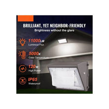 11000LM High Output 120W LED Wall Pack Weatherproof Security Light with Dusk-to-Dawn Sensor for Warehouse Garage & Yard