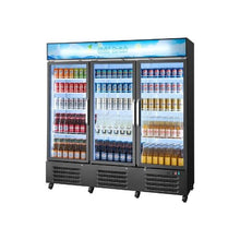 Commercial Upright Beverage Merchandiser Refrigerator 54.3 Cu.Ft Triple Glass Door Display Cooler With Soft LED Lighting & Casters