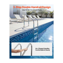 48–54 Inch 3 Step Inground Swimming Pool Ladder with Double Handrails Wide Non Slip Steps Stainless Steel Frame 265 lb Capacity