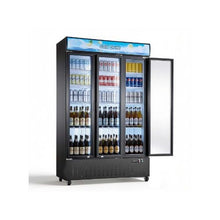 Triple Door Commercial Merchandiser Refrigerator 26.8 Cu.Ft Upright Beverage Cooler with Customizable Light Box 12 Adjustable Shelves