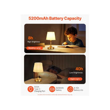 Rechargeable Wireless Small Desk Lamp Fabric Shade With 5200mAh Battery 3 Level Dimming