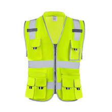 L High Visibility Safety Vest Yellow Reflective Work Vest with 10 Pockets Zipper Front Radio Clip & Reflective Strips, for Men & Women