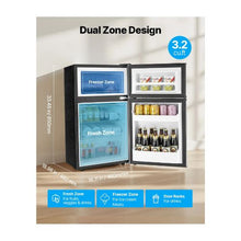 3.2 Cu.Ft Two Door Mini Refrigerator with Separate Freezer Stainless Steel Compact Fridge for Bedroom, Dorm & Office