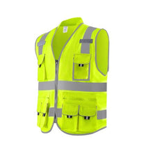 L High Visibility Safety Vest Yellow Reflective Work Vest with 10 Pockets Zipper Front Radio Clip & Reflective Strips, for Men & Women