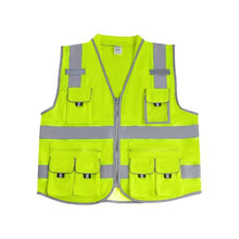 L High Visibility Safety Vest Yellow Reflective Work Vest with 10 Pockets Zipper Front Radio Clip & Reflective Strips, for Men & Women