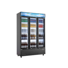 Triple Door Commercial Merchandiser Refrigerator 26.8 Cu.Ft Upright Beverage Cooler with Customizable Light Box 12 Adjustable Shelves
