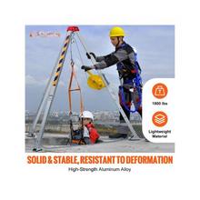 1800 lbs Confined Space Rescue Tripod Kit with 7 ft Legs 98 ft Steel Cable, 1800 lbs Winch, Fall Protection Harness & Storage Bag