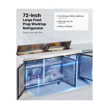 Commercial Stainless Steel 72 Inch Refrigerated Prep Station with Cutting Board & 18 Ingredient Pans