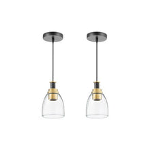 Adjustable Drop Pendant Lighting Fixture with Clear Modern Glass Shade Set of 2