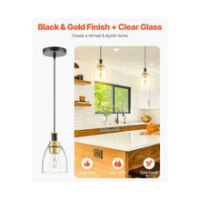Adjustable Drop Pendant Lighting Fixture with Clear Modern Glass Shade Set of 2
