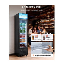 7.5 Cu.Ft Commercial Glass Door Display Refrigerator with Customizable Light Box 4 Adjustable Shelves Soft LED Interior Lighting for Shops & Home
