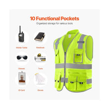 L High Visibility Safety Vest Yellow Reflective Work Vest with 10 Pockets Zipper Front Radio Clip & Reflective Strips, for Men & Women