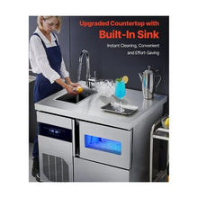 132 LBS/24H Commercial Ice Making Machine with Worktop Sink & 30 LBS Storage Bin & Self-Cleaning Function