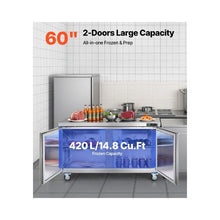 Commercial 60 Inch Undercounter Freezer Worktable 2 Door Stainless Steel Food Prep Freezer